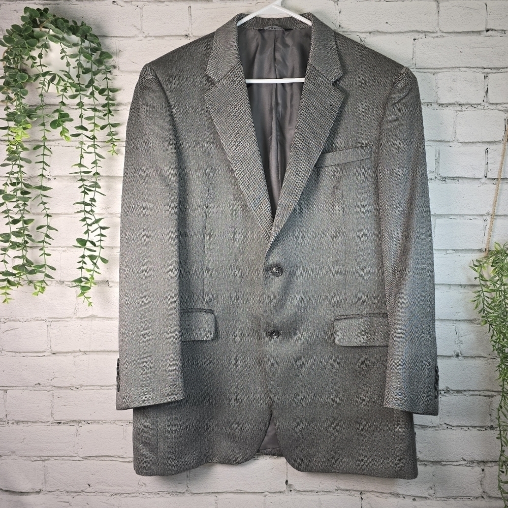 JOS A BANK GRAY BLAZER HERRINGBONE DESIGN SILK CAMEL HAIR BLEND MENS  42L EUC